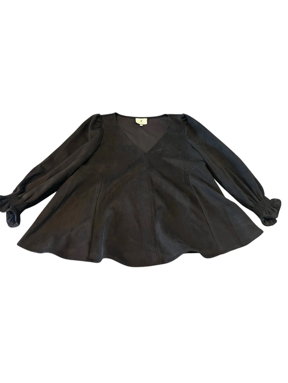 Tuckernuck Blouse Shirt Long Sleeve Ruffle Velvet Black Size Small Soft